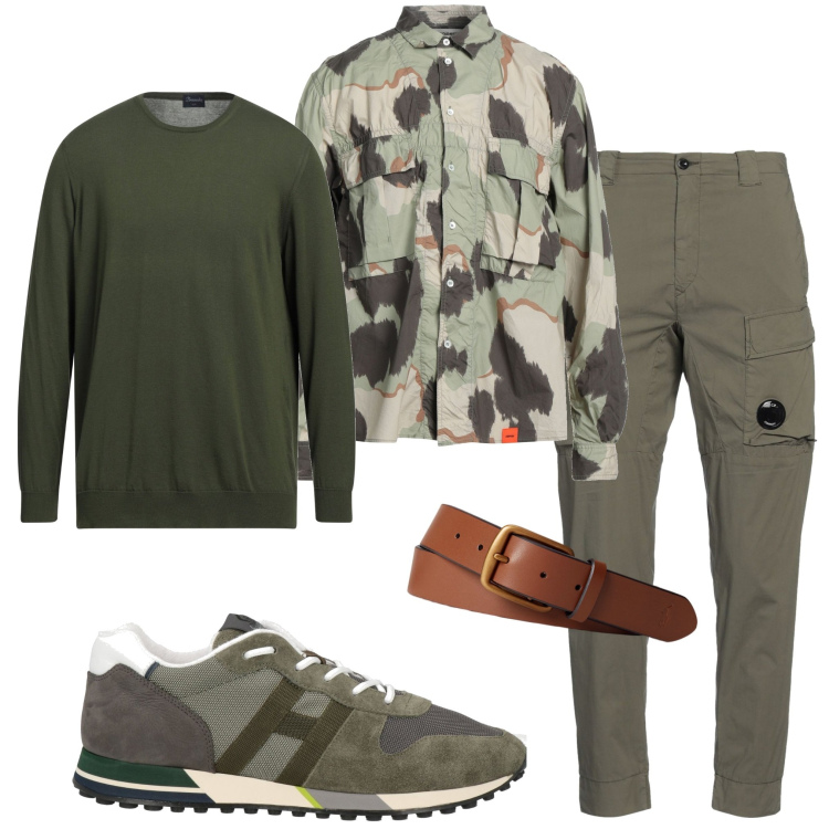 Outfit uomo - In citta. Stile Urban per Tutti i giorni. Abbinamento con sneakers, camicie, pantaloni cargo, pullovers, cinture.