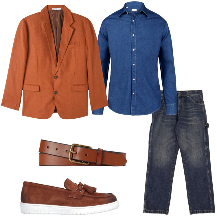 Outfit uomo - Uomo moderno. Stile Casual per Ufficio. Abbinamento con scarpe stringate, giacche, jeans, cinture, camicie.