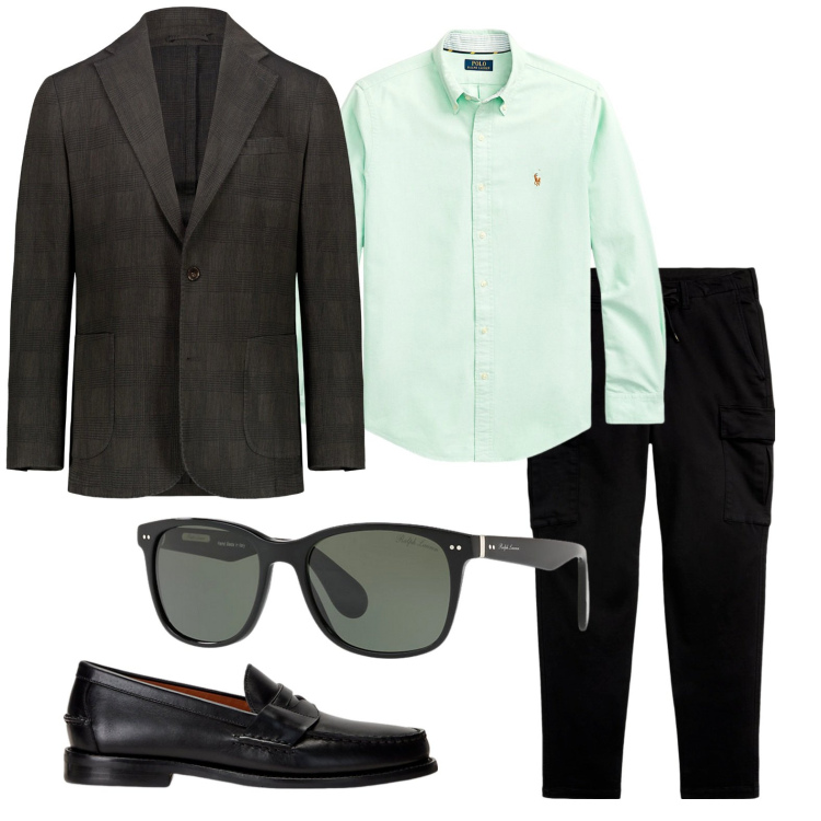 Outfit uomo - Look good. Stile Trendy per Serata speciale. Abbinamento con scarpe stringate, occhiali da sole, pantaloni cargo, camicie, giacche.