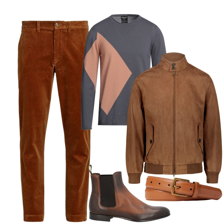 Outfit uomo - Sporty chic. Stile Urban per Tutti i giorni. Abbinamento con stivali e stivaletti, pullovers, cinture, pantaloni, giacche.