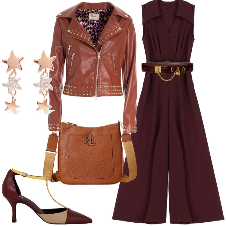 Outfit donna - Total look #1965198. Stile Casual chic per Serata fuori. Abbinamento con blazer, décolleté, tute, cinture, borse a tracolla, orecchini.