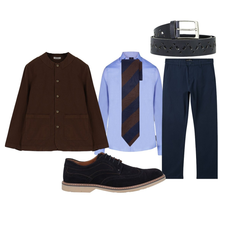 Outfit uomo - Lo spezzato per l’ufficio. Stile Business/Elegante per Ufficio. Abbinamento con scarpe stringate, pantaloni chino, giacche, cinture, camicie, cravatte.