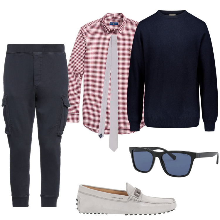 Outfit uomo - Pantaloni blu intramontabili. Stile Trendy per Ufficio. Abbinamento con pantaloni, scarpe stringate, maglieria, occhiali da sole, camicie, cravatte.