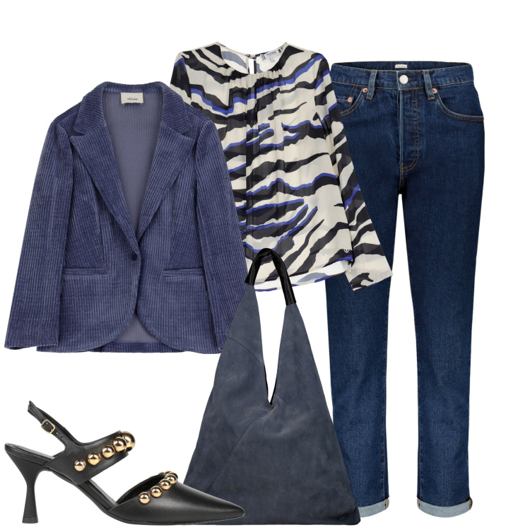 Outfit donna - Total look #1965273. Stile Casual chic per Tutti i giorni. Abbinamento con décolleté, camicie, blazer, jeans, borse a spalla.