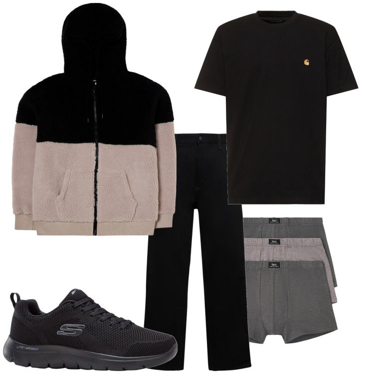 Outfit uomo - Felpa bicolore. Stile Urban per Tutti i giorni. Abbinamento con sneakers, boxer, felpe con cappuccio, jeans, t-shirt.