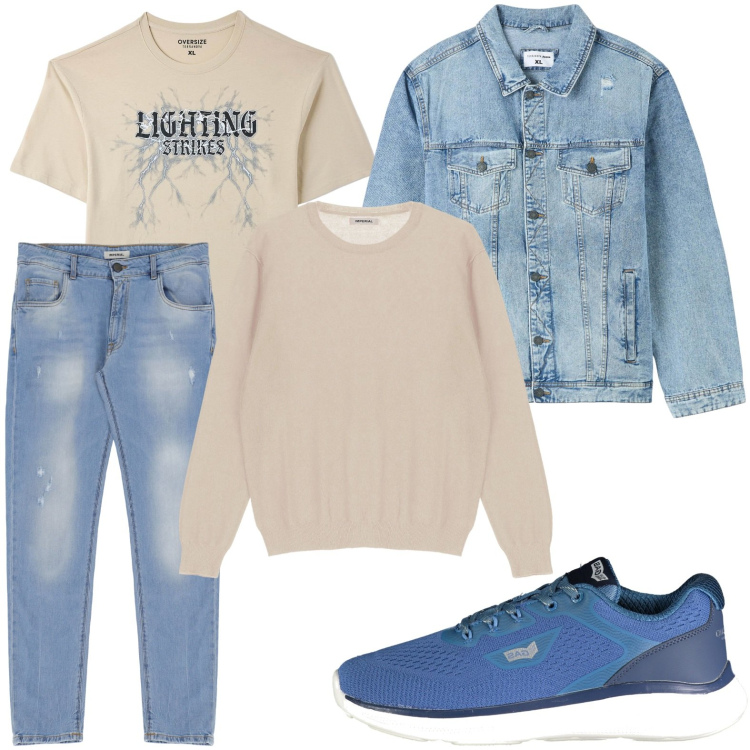 Outfit uomo - Sovrapposizioni di tessuti. Stile Urban per Tutti i giorni. Abbinamento con giacche, t-shirt, jeans slim fit, pullovers, sneakers.