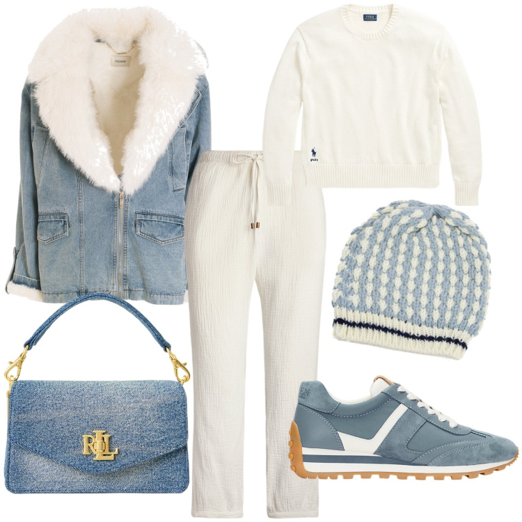 Outfit donna - Total look #1965347. Stile Casual per Tutti i giorni. Abbinamento con blazer, maglieria, sneakers, borse a tracolla, pantaloni, berretti.