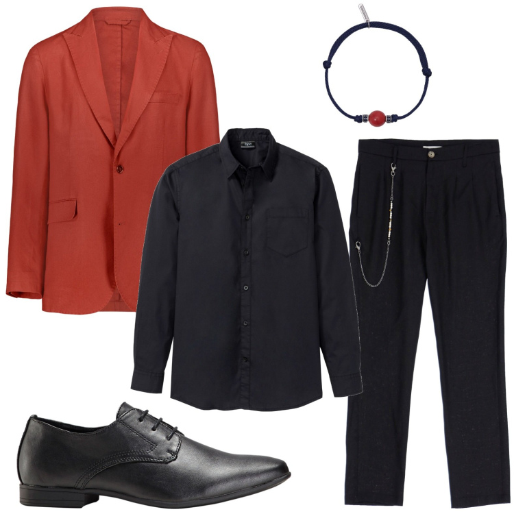 Outfit uomo - Il blazer rosso essenziale. Stile Trendy per Tutti i giorni. Abbinamento con scarpe stringate, camicie, braccialetti, pantaloni, giacche.