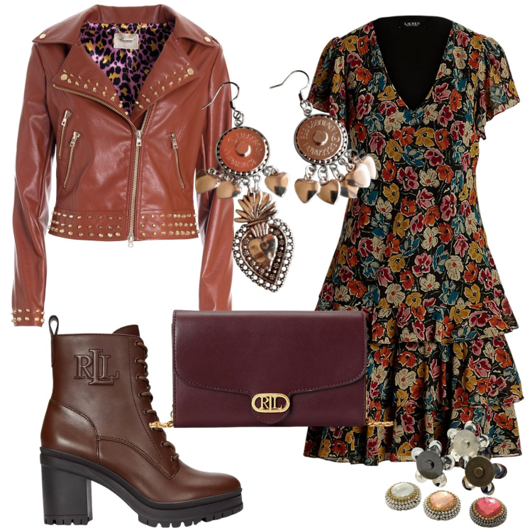 Outfit donna - Total look #1965353. Stile Etnico per Tutti i giorni. look ideale per Petite. Abbinamento con blazer, borse a tracolla, vestiti, stivaletti, anelli, orecchini.