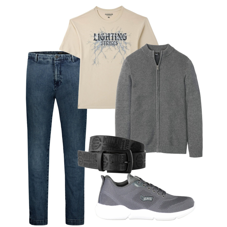 Outfit uomo - Il cardigan casual. Stile Casual per Tutti i giorni. Abbinamento con cinture, cardigans, t-shirt, jeans, sneakers.