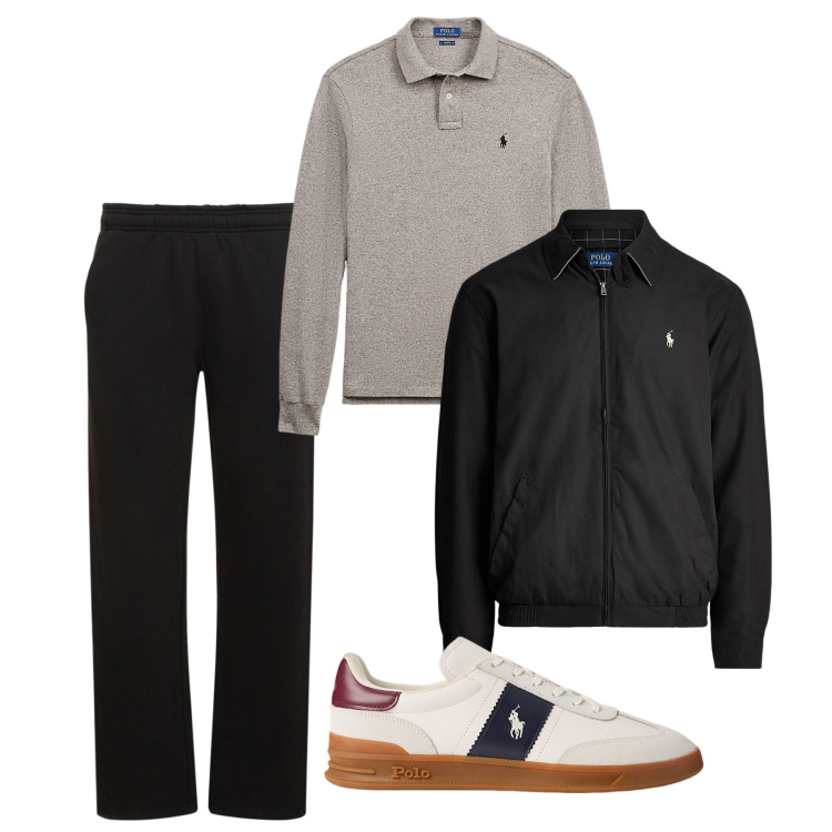 Outfit uomo - Tendenza sporty. Stile Urban per Tutti i giorni. Abbinamento con polo, giacche, sneakers, pantaloni.