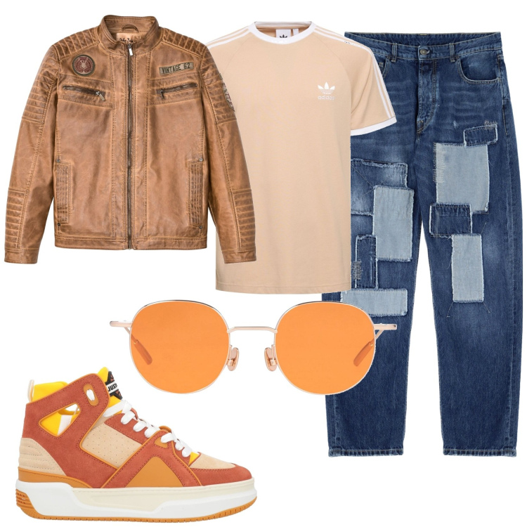 Outfit uomo - Total look #1965399. Stile Urban per Tutti i giorni. Abbinamento con jeans, sneakers alte, occhiali da sole, giacche, t-shirt.
