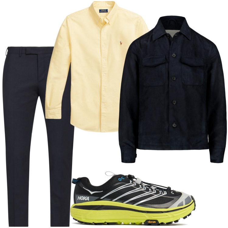 Outfit uomo - La sneakers colorata. Stile Trendy per Ufficio. Abbinamento con pantaloni, camicie, sneakers, giacche.