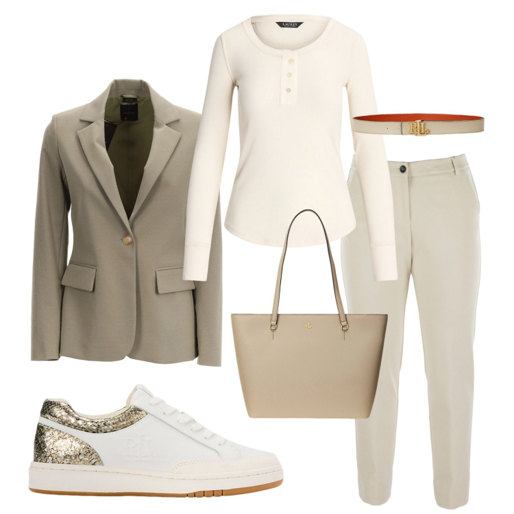 Outfit donna - Blazer per settembre!. Stile Casual chic per Ufficio. Abbinamento con borse tote, cinture, sneakers, t-shirt, blazer, pantaloni.