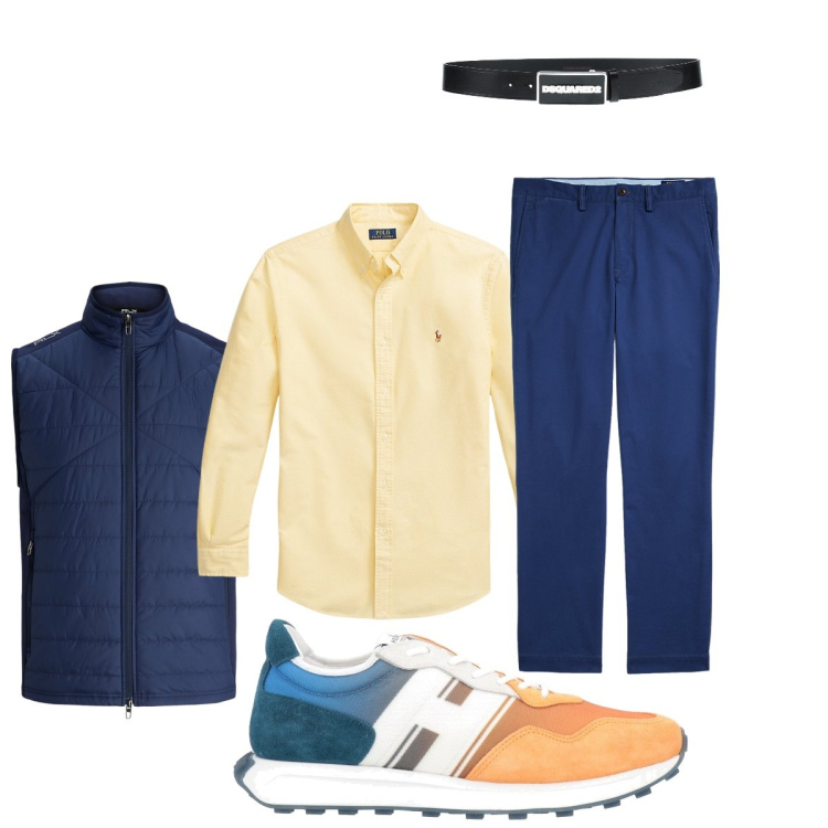 Outfit uomo - Total look #1965465. Stile Trendy per Tutti i giorni. Abbinamento con sneakers, cinture, camicie, piumini, pantaloni chino.