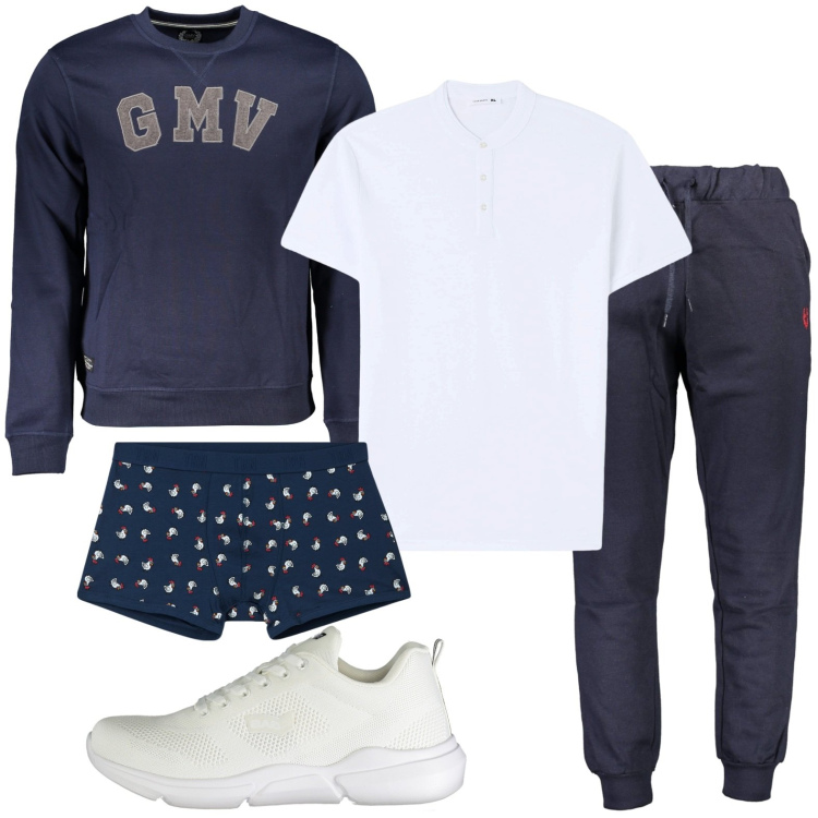 Outfit uomo - In relax con la tuta. Stile Trendy per Sport. Abbinamento con t-shirt, boxer, pantaloni, felpe, sneakers.