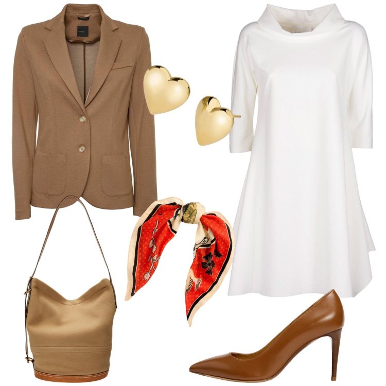 Outfit donna - Cerimonia a settembre. Stile Glamour per Cerimonia. Abbinamento con orecchini, décolleté, foulard, borse a mano, vestiti, blazer.