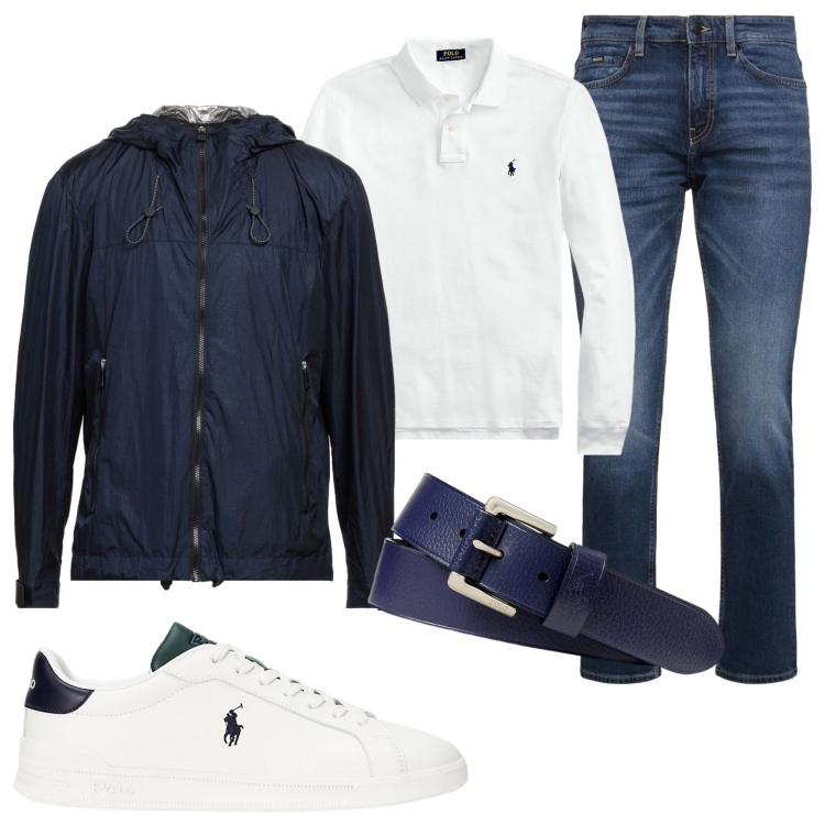 Outfit uomo - Minimal a settembre. Stile Casual per Tutti i giorni. Abbinamento con giacche, polo, sneakers, cinture, jeans.
