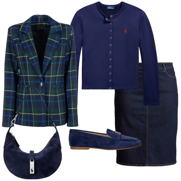 Outfit donna - Giacca a quadri. Stile Minimal per Ufficio. Abbinamento con blazer, borse a spalla, gonne, cardigans, mocassini.
