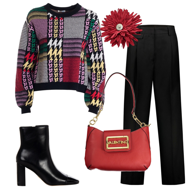 Outfit donna - Righe e quadri. Stile Casual per Tutti i giorni. Abbinamento con maglieria, stivaletti, pantaloni, anelli, borse a spalla.