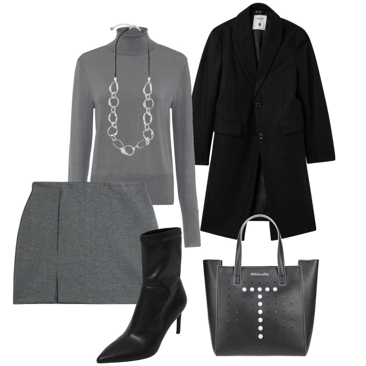 Outfit donna - Basica con stile. Stile Basic per Serata fuori. Abbinamento con maglieria, borse a mano, stivaletti, cappotti, minigonne, collane.