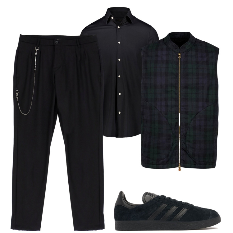 Outfit uomo - Total black. Stile Urban per Tutti i giorni. Abbinamento con pantaloni, piumini, camicie, sneakers.