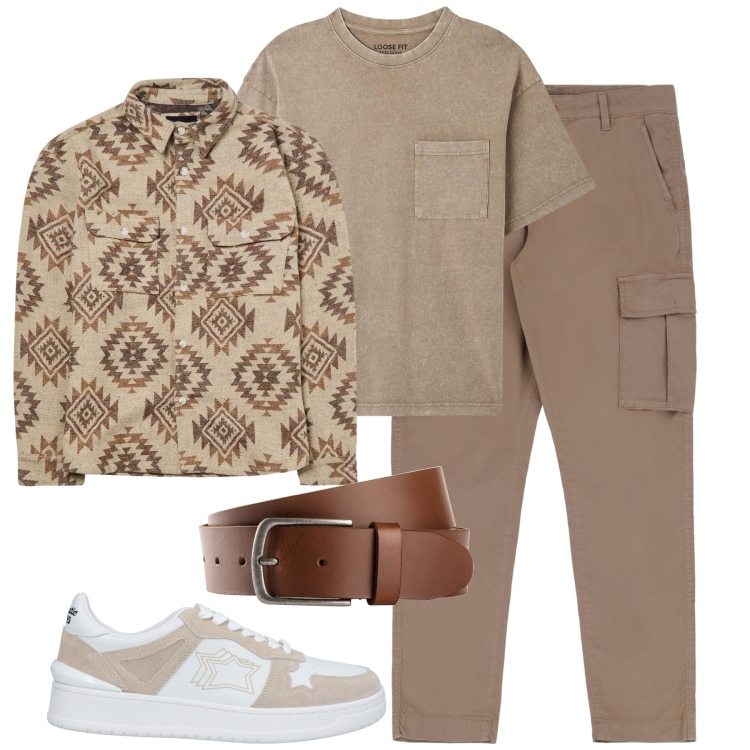 Outfit uomo - City. Stile Urban per Tutti i giorni. Abbinamento con cinture, sneakers, t-shirt, cappotti, pantaloni cargo.