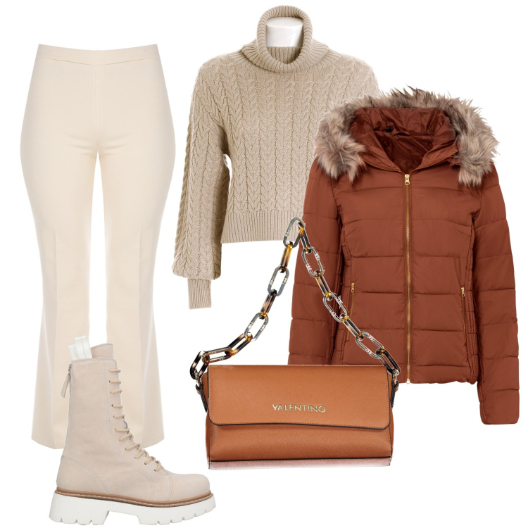 Outfit donna - Total look #1965813. Stile Casual per Ufficio. Abbinamento con giacche, stivaletti, pantaloni a palazzo, maglieria, borse a spalla.