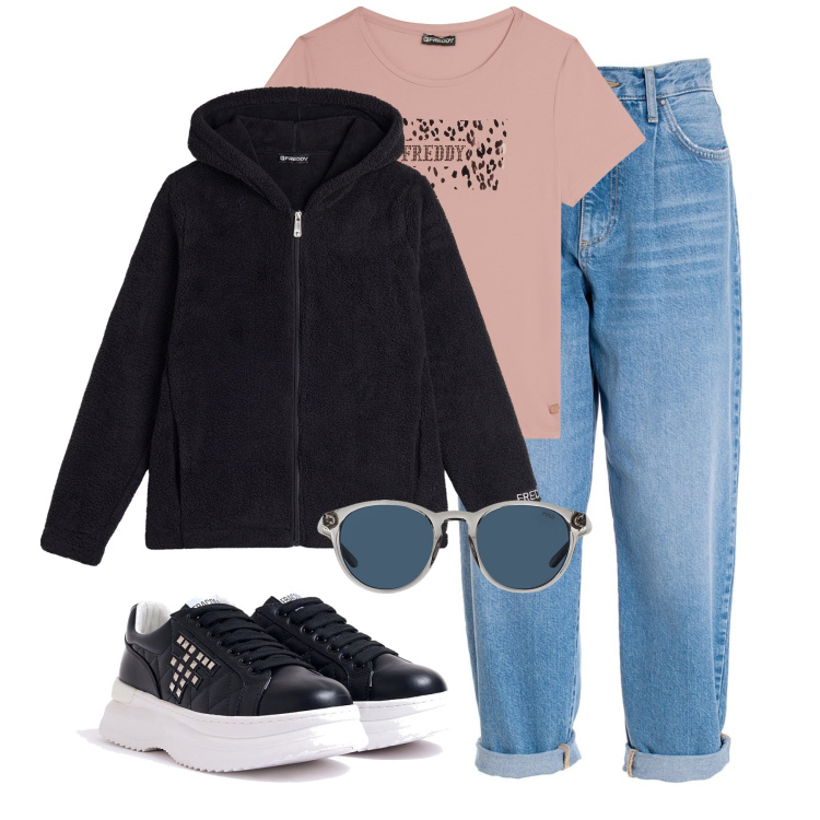 Outfit donna - Total look #1965883. Stile Casual per Tutti i giorni. Abbinamento con jeans, sneakers, felpe, t-shirt, occhiali da sole.