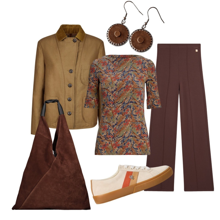 Outfit donna - Blazer Doppelganger. Stile Chic per Scuola/Università. Abbinamento con pantaloni, maglieria, sneakers, blazer, borse a spalla, orecchini.