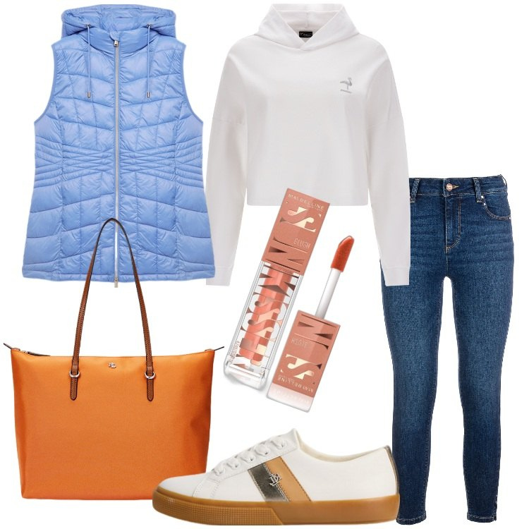 Outfit donna - Sempre casual - didi50. Stile Casual per Tutti i giorni. Abbinamento con blush, jeans, felpe con cappuccio, borse tote, sneakers, piumini.
