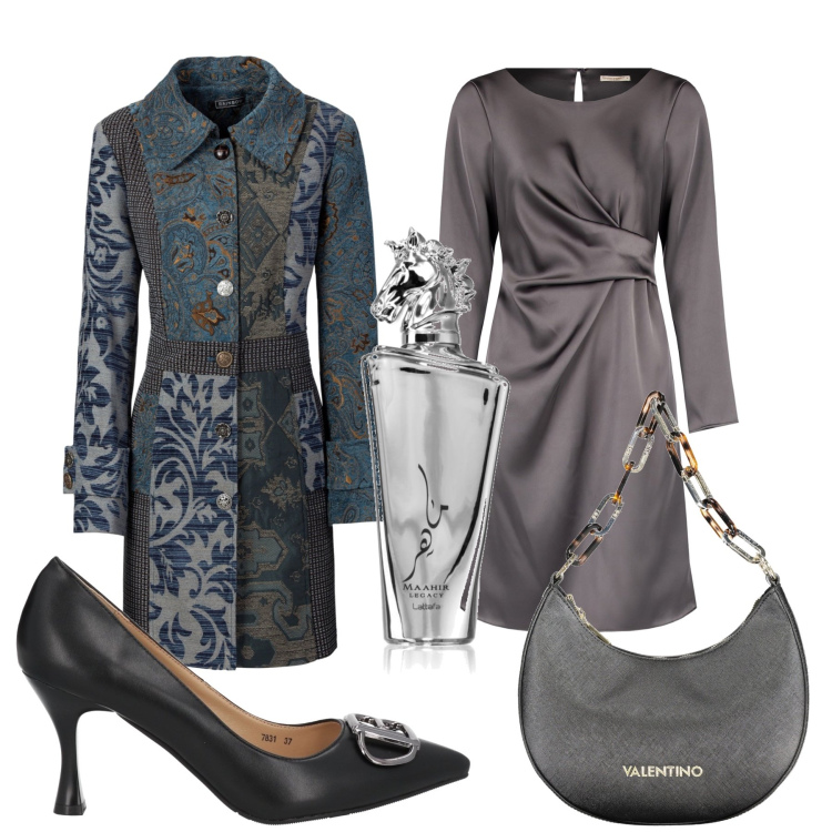 Outfit donna - Total look #1966194. Stile Chic per Serata fuori. Abbinamento con cappotti, décolleté, profumi, vestiti midi/longuette, borse a spalla.