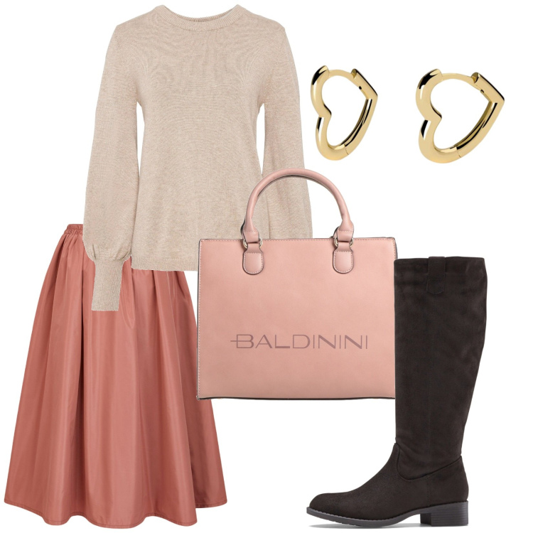 Outfit donna - Total look #1966234. Stile Romantica per Tutti i giorni. Abbinamento con maglieria, stivali, borse a mano, orecchini, gonne lunghe.