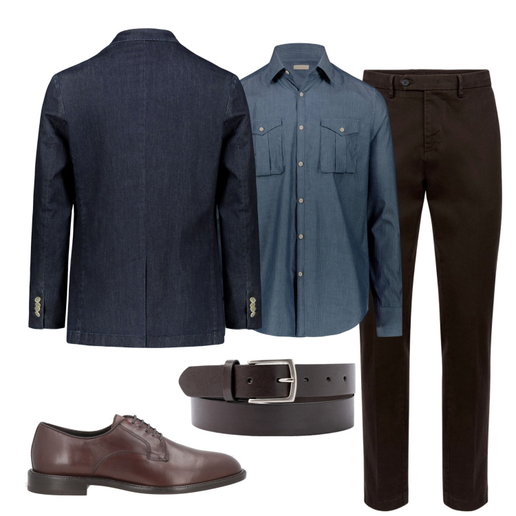 Outfit uomo - La giacca denim. Stile Urban per Tutti i giorni. Abbinamento con scarpe stringate, pantaloni chino, camicie, giacche, cinture.