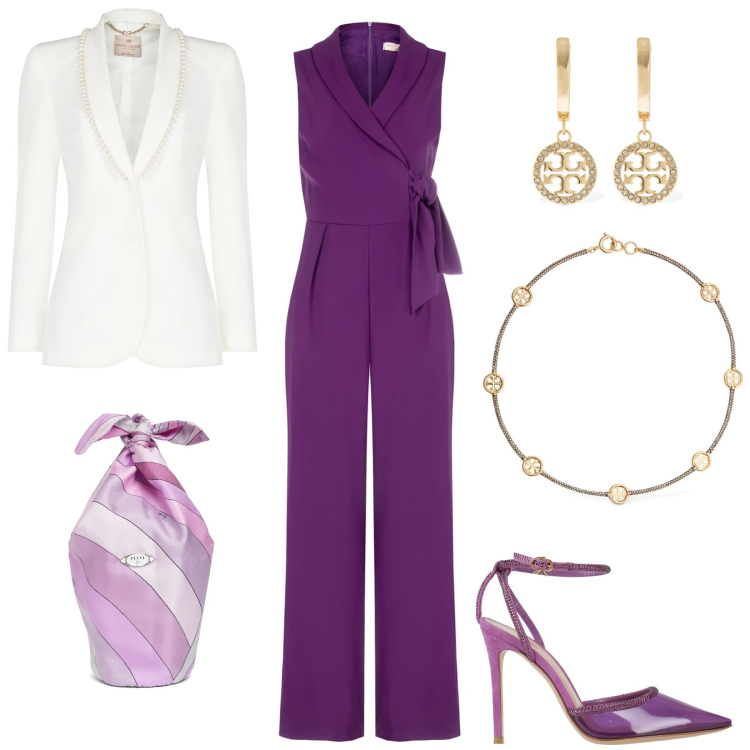 Outfit donna - La borsetta in seta. Stile Chic per Cerimonia. Abbinamento con décolleté, tute, blazer, borse a mano, orecchini, collane.