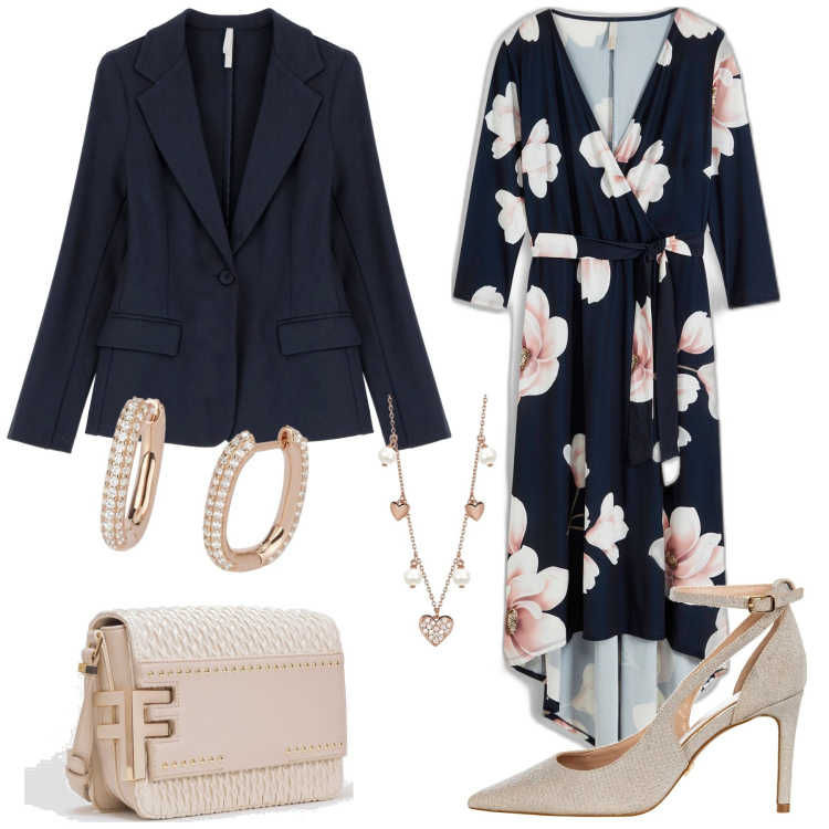 Outfit donna - Curvy cerimonia. Stile Chic per Cerimonia. Abbinamento con vestiti lunghi, collane, orecchini, décolleté, borse a tracolla, blazer.