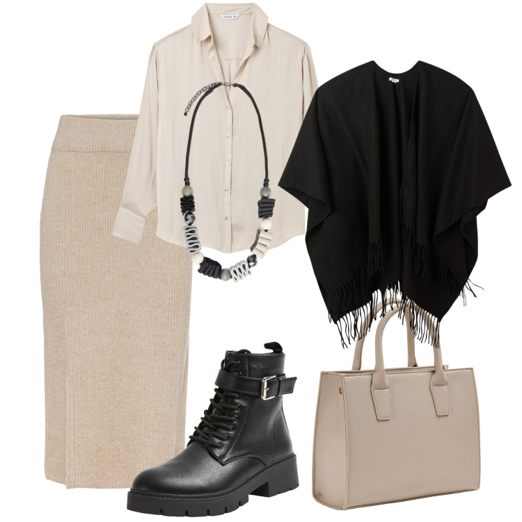 Outfit donna - Must have: la mantella e il midi. Stile Casual chic per Tutti i giorni. Abbinamento con gonne, cappe, camicie, anfibi, shopping bag, collane.