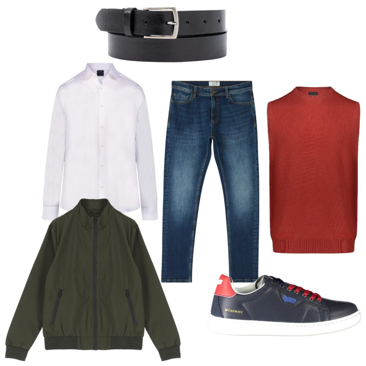 Outfit uomo - Total look #1966505. Stile Casual per Tutti i giorni. Abbinamento con jeans skinny, giacche, gilet, camicie, sneakers, cinture.