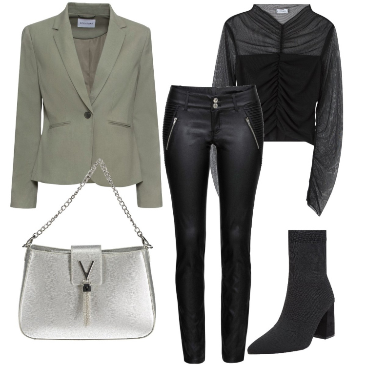 Outfit donna - Il pantalone sexy. Stile Sexy per Serata fuori. Abbinamento con blazer, pantaloni, t-shirt, stivaletti, borse a spalla.