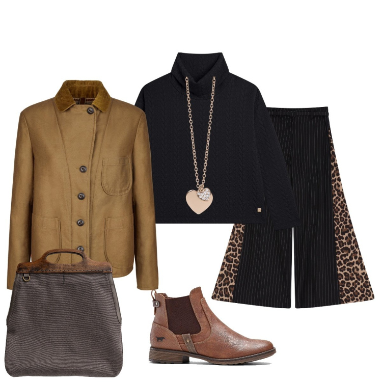 Outfit donna - I pantapalazzo IMPERIAL originali. Stile Glamour per Tutti i giorni. Abbinamento con stivaletti chelsea, ciondoli, pantaloni a palazzo, maglieria, blazer, borse a tracolla.