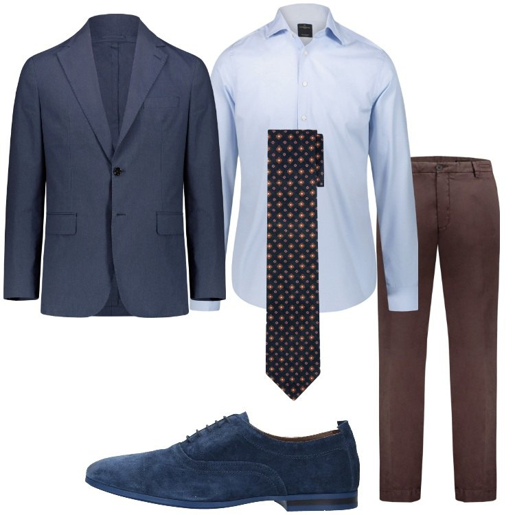 Outfit uomo - Camicia + cravatta. Stile Business/Elegante per Cerimonia. Abbinamento con scarpe stringate, pantaloni, camicie, giacche, cravatte.