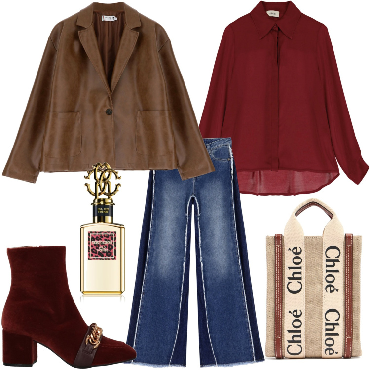 Outfit donna - Trendy premium. Stile Trendy per Tutti i giorni. Abbinamento con stivaletti, profumi, blazer, jeans, camicie, borse a mano.