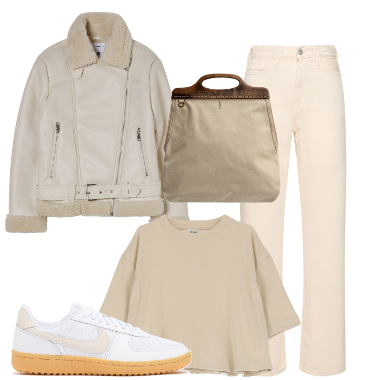 Outfit donna - Total look #1966559. Stile Casual chic per Tutti i giorni. Abbinamento con blazer, maglieria, borse a tracolla, jeans dritti, sneakers.