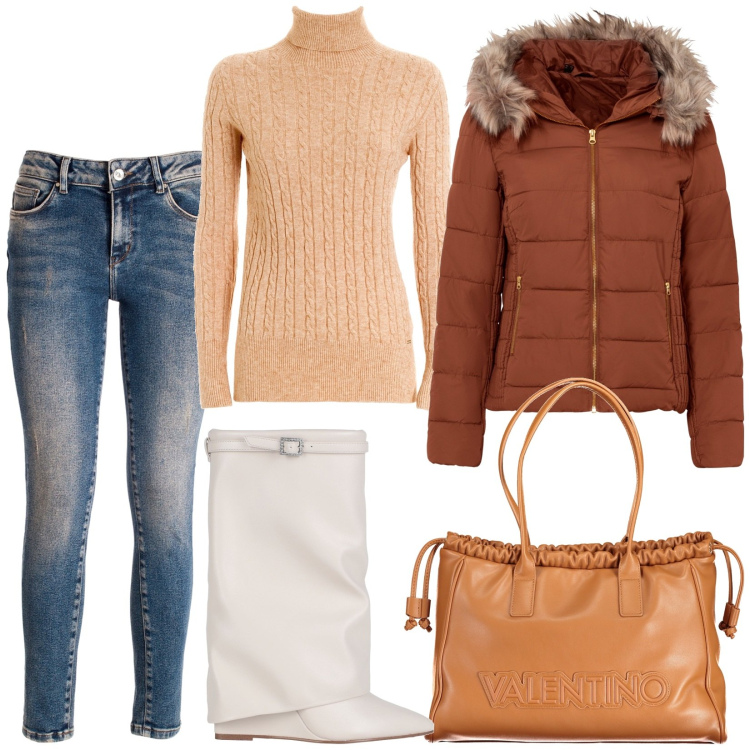 Outfit donna - Total look #1966599. Stile Casual chic per Tutti i giorni. Abbinamento con giacche, stivaletti, maglieria, jeans skinny, borse a spalla.