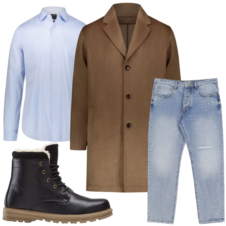 Outfit uomo - Il cappotto classico. Stile Trendy per Serata speciale. Abbinamento con stivali e stivaletti, jeans slim fit, camicie, cappotti.