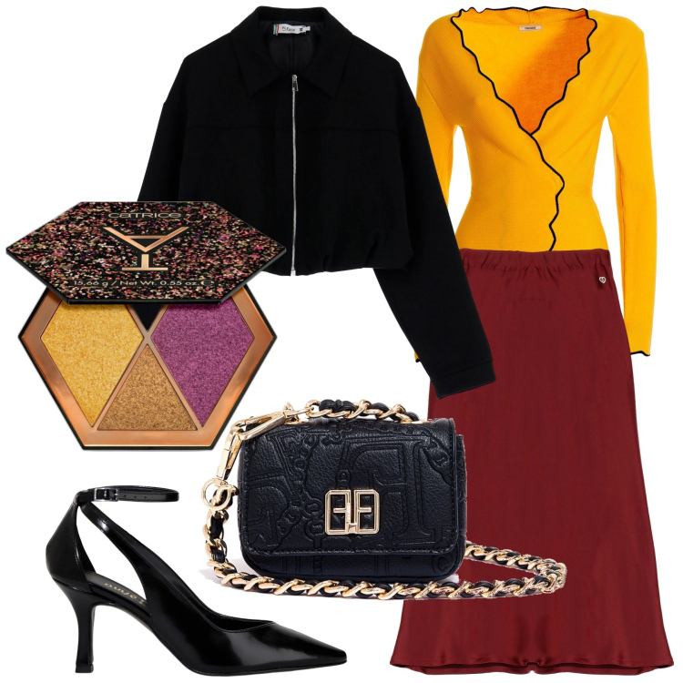 Outfit donna - Aria settembrina. Stile Glamour per Serata fuori. Abbinamento con ombretti, cardigans, marsupi, blazer, gonne, décolleté.