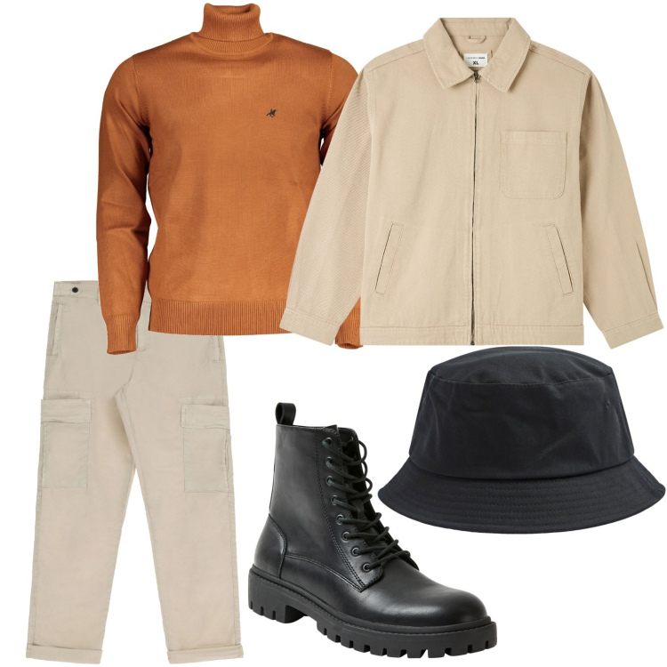 Outfit uomo - Stivale stringato. Stile Urban per Ufficio. Abbinamento con giacche, cappelli, anfibi, pantaloni cargo, maglieria.