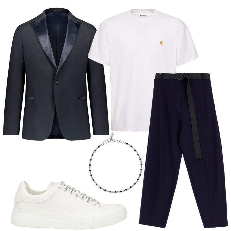 Outfit uomo - Eleganza e fluidità. Stile Urban per Serata speciale. Abbinamento con sneakers, pantaloni, braccialetti, abiti, t-shirt.
