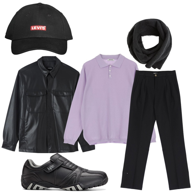 Outfit uomo - Total look #1966725. Stile Casual per Tutti i giorni. Abbinamento con scarpe stringate, cappotti, sciarpe e foulard, pantaloni, pullovers, cappelli con visiera.