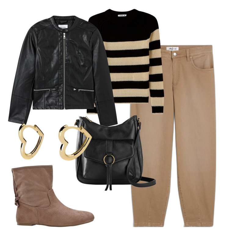 Outfit donna - City. Stile Urban per Tutti i giorni. Abbinamento con jeans, stivaletti, borse a tracolla, maglieria, blazer, orecchini.